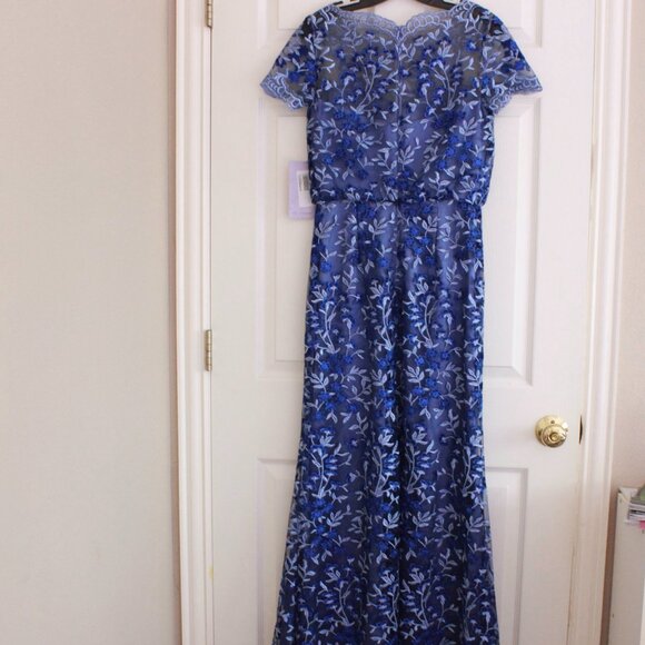 JS Collections Flutter Sleeve Embroidered Dress in Blue - Picture 8 of 12